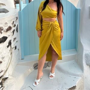 Zara gold satin side cut out dress